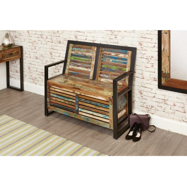 Baumhaus Urban Chic Reclaimed Wood Storage Monks Bench - Image 3