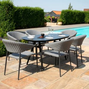 Maze Outdoor Fabric Pebble 6 Seat Oval Dining Set - Flanelle