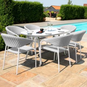 Maze Outdoor Fabric Pebble 6 Seat Oval Dining Set - Lead Chine