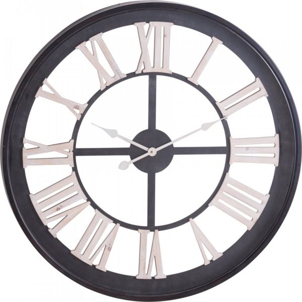 Hill Interiors Black Framed Skeleton Clock With White Roman Numerals .