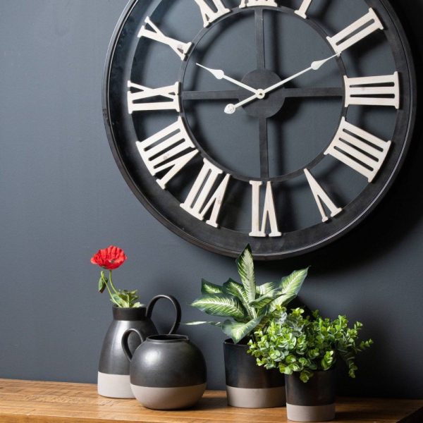 Hill Interiors Black Framed Skeleton Clock With White Roman Numerals . - Image 2