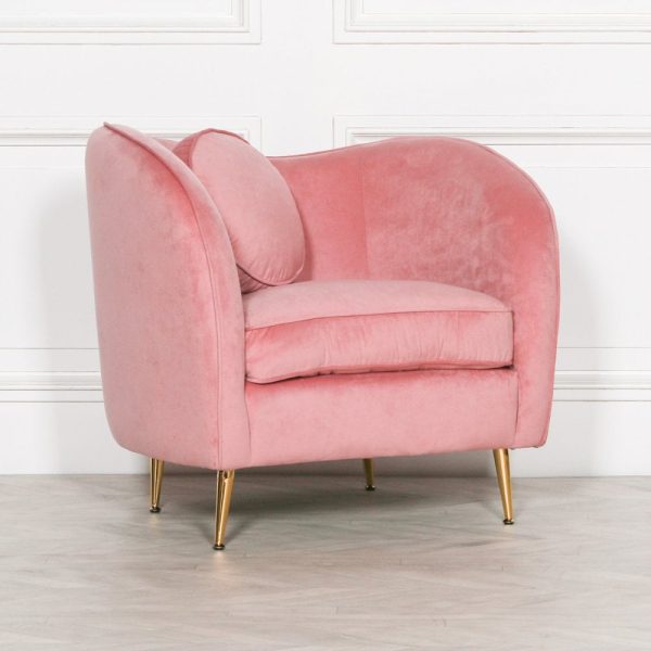 Pink Velvet Armchair with Cushion - Image 2