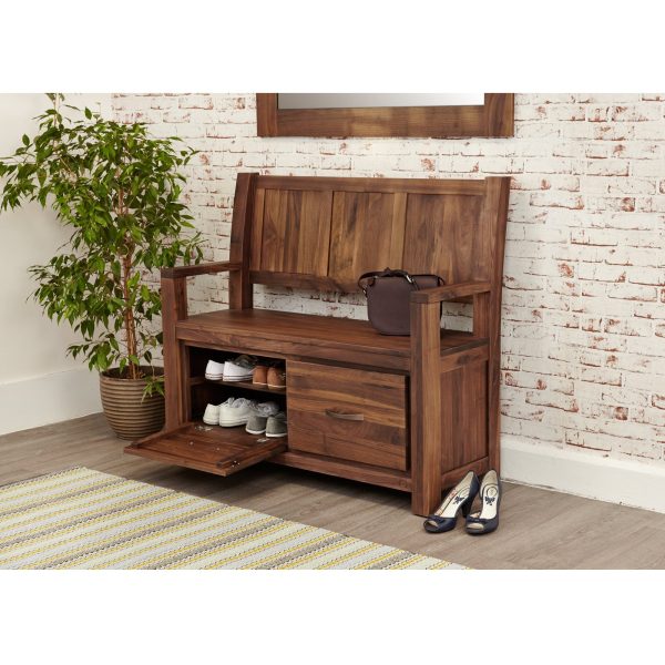 Baumhaus Mayan Walnut Monks Bench with Shoe Storage