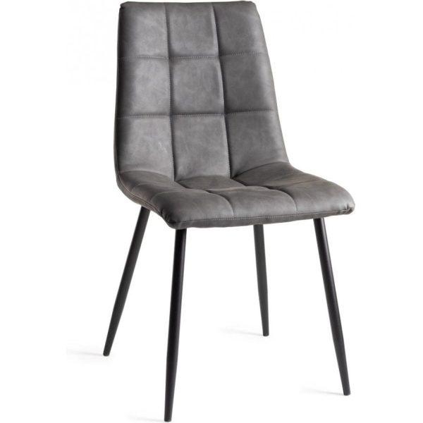 Bentley Designs Mondrian - Dark Grey Faux Leather Chairs with Sand Black Powder Coated Legs (Pair)