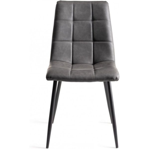 Bentley Designs Mondrian - Dark Grey Faux Leather Chairs with Sand Black Powder Coated Legs (Pair) - Image 3