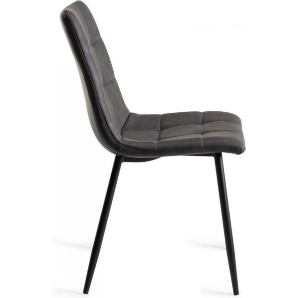 Bentley Designs Mondrian - Dark Grey Faux Leather Chairs with Sand Black Powder Coated Legs (Pair) - Image 5