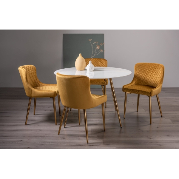 Bentley Designs  Francesca White Marble Effect Tempered Glass 4 Seater Dining Table & 4 Cezanne Chairs