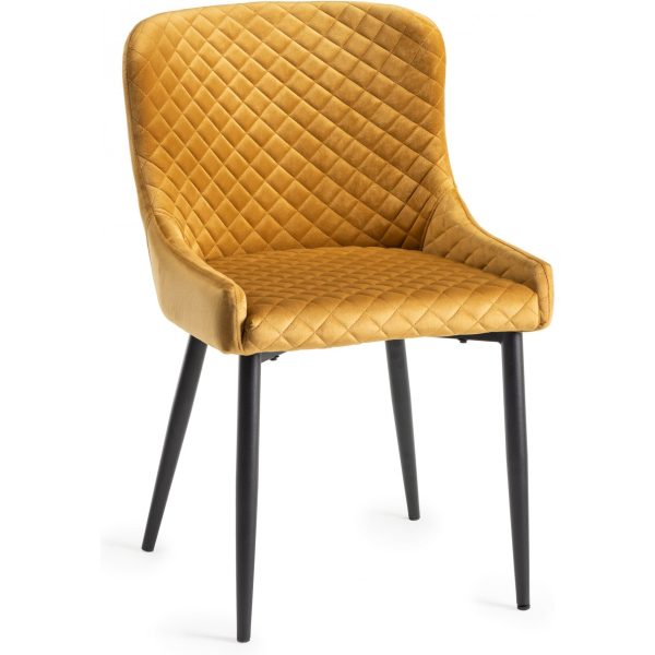 Bentley Designs Ramsay Oak Melamine 6 Seater Table - 4 Legs & 6 Cezanne Mustard Velvet Chairs - Black Legs - Image 5