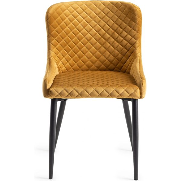 Bentley Designs Ramsay Oak Melamine 6 Seater Table - 4 Legs & 6 Cezanne Mustard Velvet Chairs - Black Legs - Image 6