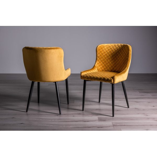 Bentley Designs Ramsay Oak Melamine 6 Seater Table - 4 Legs & 6 Cezanne Mustard Velvet Chairs - Black Legs - Image 8