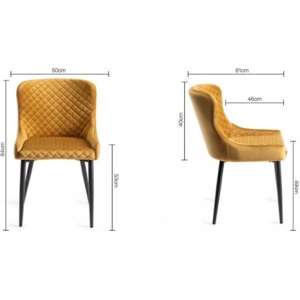Bentley Designs Ramsay Oak Melamine 6 Seater Table - 4 Legs & 6 Cezanne Mustard Velvet Chairs - Black Legs - Image 10