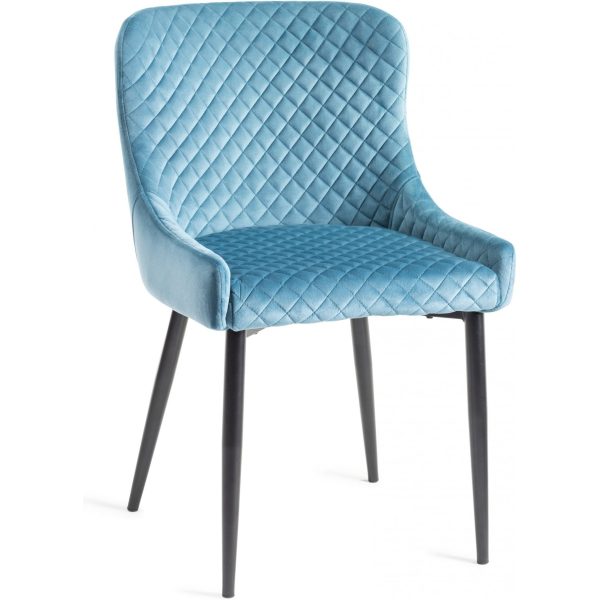 Bentley Designs Ramsay Oak Melamine 6 Seater Table - 4 Legs & 6 Cezanne Petrol Blue Velvet Chairs - Black Legs - Image 5