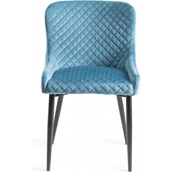 Bentley Designs Ramsay Oak Melamine 6 Seater Table - 4 Legs & 6 Cezanne Petrol Blue Velvet Chairs - Black Legs - Image 6