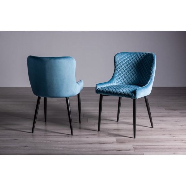Bentley Designs Ramsay Oak Melamine 6 Seater Table - 4 Legs & 6 Cezanne Petrol Blue Velvet Chairs - Black Legs - Image 8