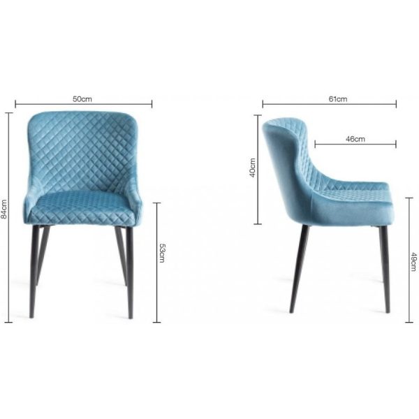 Bentley Designs Ramsay Oak Melamine 6 Seater Table - 4 Legs & 6 Cezanne Petrol Blue Velvet Chairs - Black Legs - Image 10