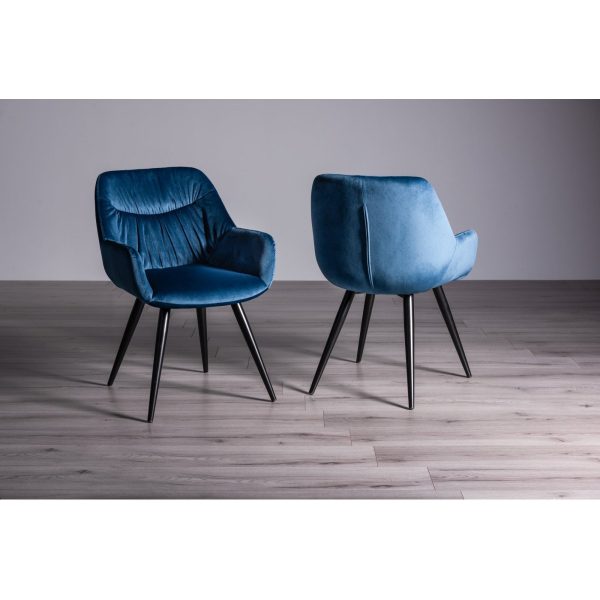 Bentley Designs Ramsay Oak Melamine 6 Seater Table - 4 Legs & 6 Dali Petrol Blue Velvet Chairs - Image 9