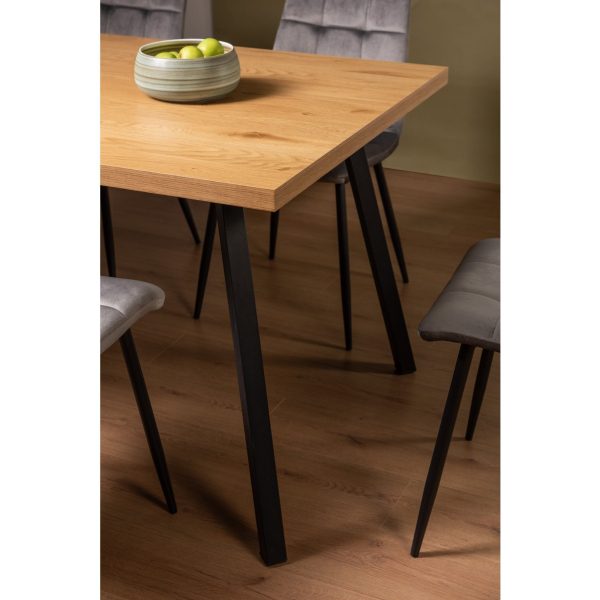 Bentley Designs Ramsay Oak Melamine 6 Seater Table - 4 Legs & 6 Mondrian Grey Velvet Chairs - Image 6