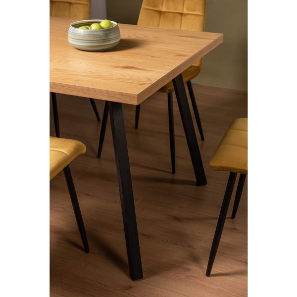 Bentley Designs Ramsay Oak Melamine 6 Seater Table - 4 Legs & 6 Mondrian Mustard Velvet Chairs - Image 6