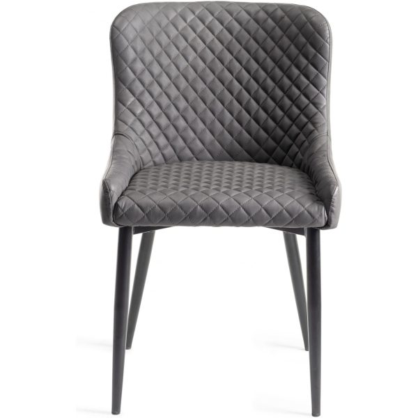 Bentley Designs Ramsay Oak Melamine 6 Seater Table - U Leg & 4 Cezanne Dark Grey Faux Leather Chairs - Black Legs - Image 6