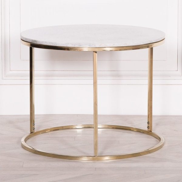 Gold Metal Side Table with Marble Top