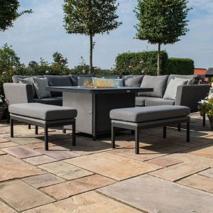 Maze Pulse Deluxe Square Corner Dining Set - with Fire Pit Table / Flanelle