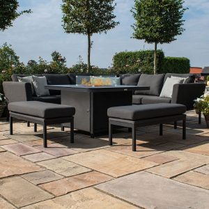 Maze Pulse Deluxe Square Corner Dining Set - With Fire Pit Table / Charcoal