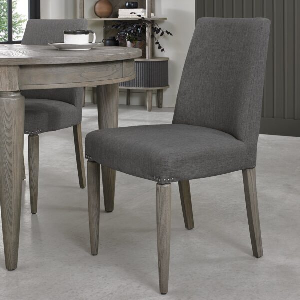 Bentley Designs Monroe Silver Grey Upholstered Chair - Slate Grey Fabric (Pair)