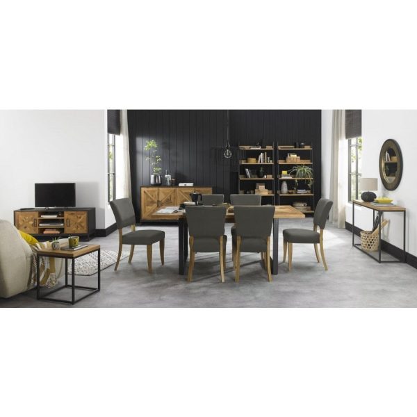 Bentley Designs Indus Rustic Oak 4-6 Seater Table & 4 Indus Cantilever Chairs in Dark Grey Fabric