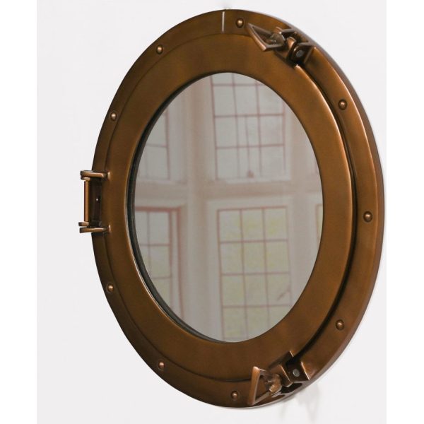 Large Antiqued Brass Style Port Hole Mirror - Image 4