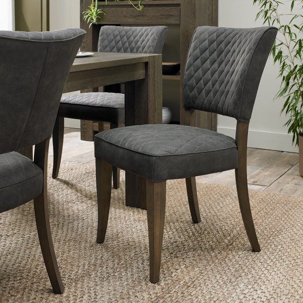Bentley Designs Logan Fumed Oak Upholstered Chair - Dark Grey Fabric (Pair)