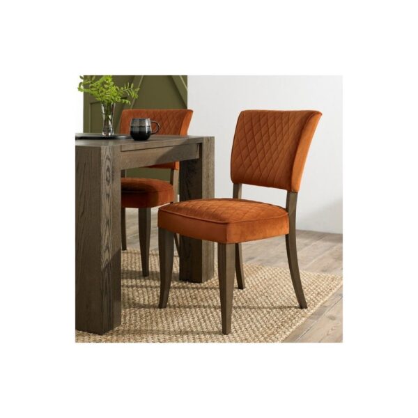 Bentley Designs Logan Fumed Oak Upholstered Chair - Rust Velvet Fabric (Pair)