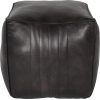 libra interiors Cube Leather Pouffe in Charcoal - Image 2