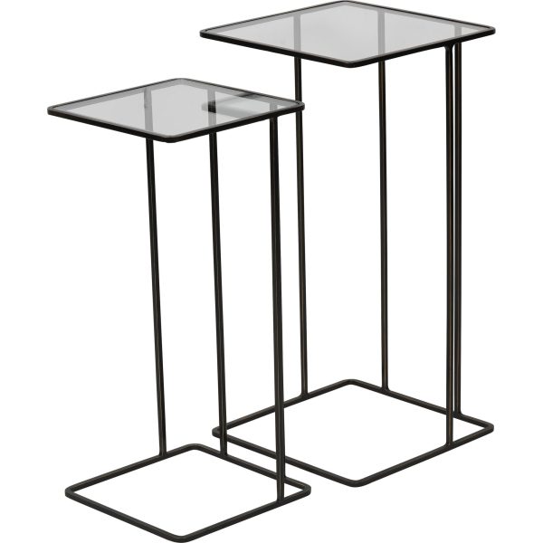 Libra Interiors Salzburg Set of 2 Glass and Metal Side Tables, Dark Bronze