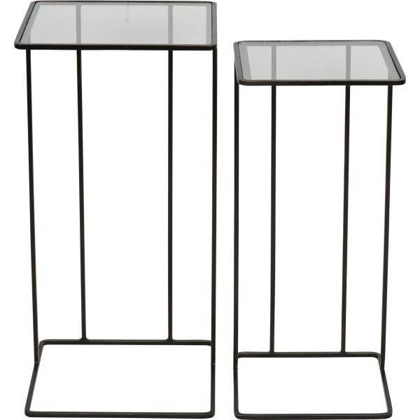 Libra Interiors Salzburg Set of 2 Glass and Metal Side Tables, Dark Bronze - Image 2
