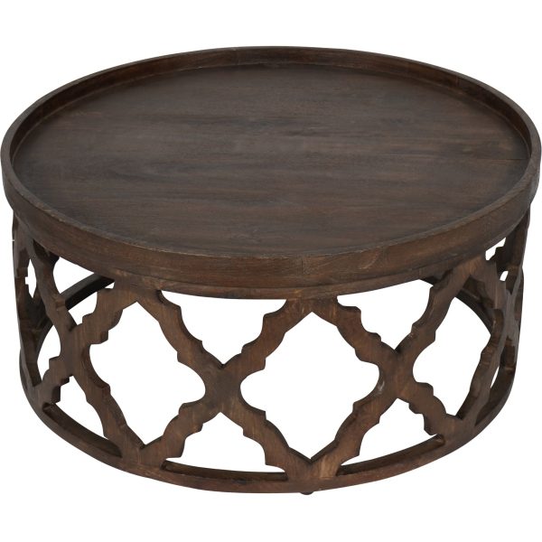 libra interiors  Kielder Solid Carved Wooden Coffee Table in Dark Brown - Image 2