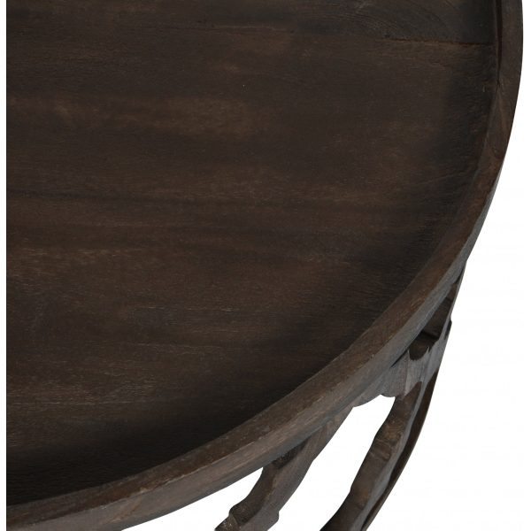 libra interiors  Kielder Solid Carved Wooden Coffee Table in Dark Brown - Image 3