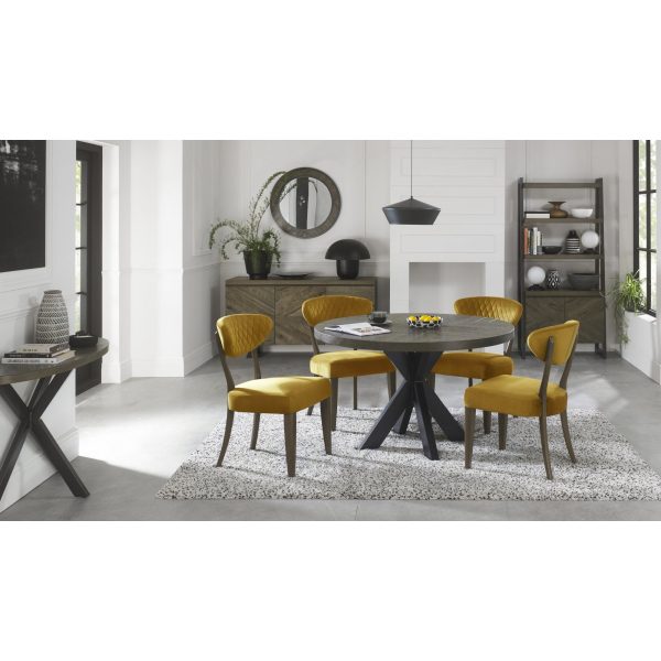 Bentley Designs Ellipse Fumed Oak Upholstered Chair - Mustard Velvet Fabric (Pair) - Image 6