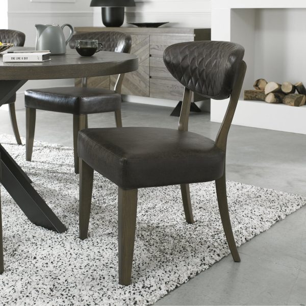 Bentley Designs Ellipse Fumed Oak Upholstered Chair - Old West Vintage (Pair)