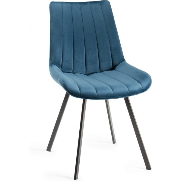 Bentley Designs Indus Rustic Oak 4 Seater Table & 4 Fontana Blue Velvet Chairs - Image 7