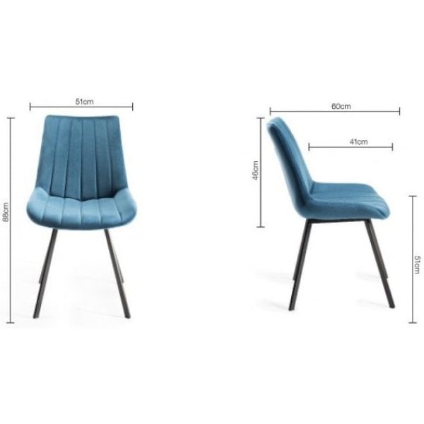 Bentley Designs Indus Rustic Oak 4 Seater Table & 4 Fontana Blue Velvet Chairs - Image 10