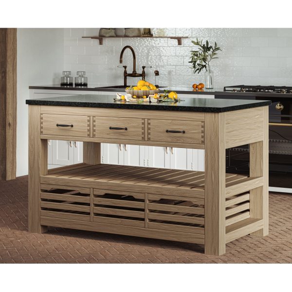 Baumhaus Kitchen Island (Oak) Three Drawer With Black Granite Top