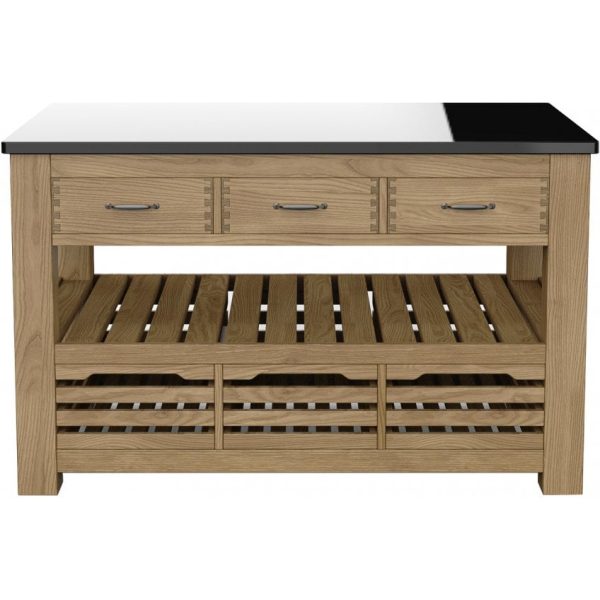 Baumhaus Kitchen Island (Oak) Three Drawer With Black Granite Top - Image 3