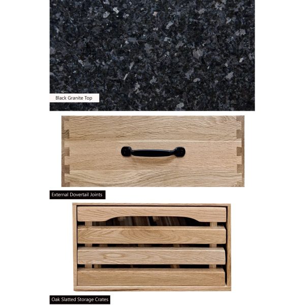 Baumhaus Kitchen Island (Oak) Three Drawer With Black Granite Top - Image 4