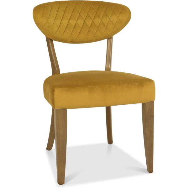 Bentley Designs Ellipse Rustic Oak Upholstered Chair - Mustard Velvet Fabric (Pair)