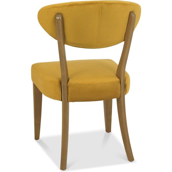Bentley Designs Ellipse Rustic Oak Upholstered Chair - Mustard Velvet Fabric (Pair) - Image 3
