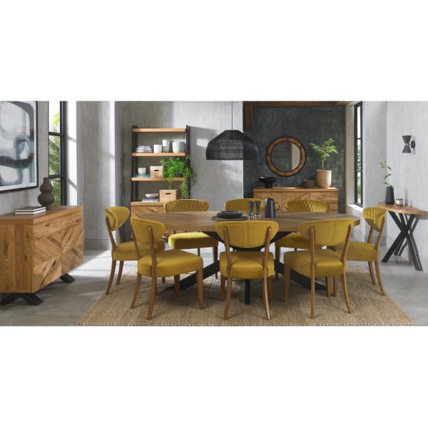 Bentley Designs Ellipse Rustic Oak Upholstered Chair - Mustard Velvet Fabric (Pair) - Image 4