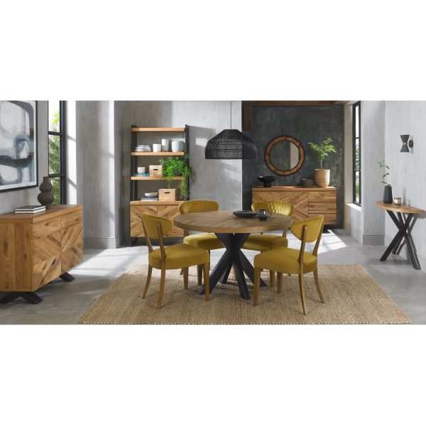 Bentley Designs Ellipse Rustic Oak Upholstered Chair - Mustard Velvet Fabric (Pair) - Image 5