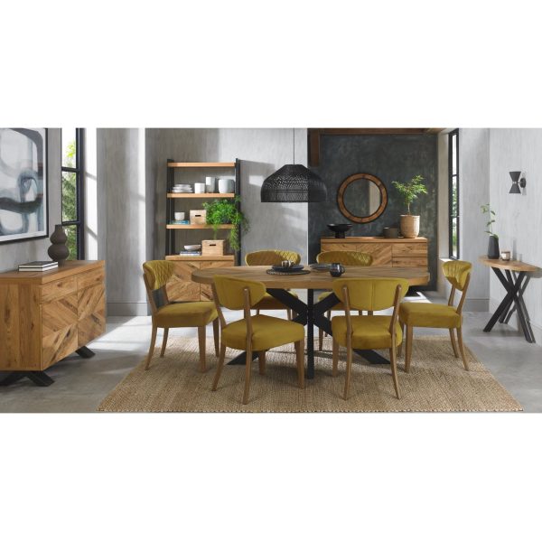 Bentley Designs Ellipse Rustic Oak Upholstered Chair - Mustard Velvet Fabric (Pair) - Image 6