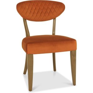 Bentley Designs Ellipse Rustic Oak Upholstered Chair - Rust Velvet Fabric (Pair)
