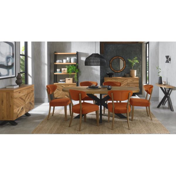 Bentley Designs Ellipse Rustic Oak Upholstered Chair - Rust Velvet Fabric (Pair) - Image 5